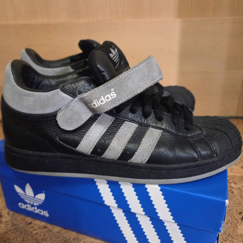 Retro Adidas Midtop Velcro Black and Gray Shelltoe Sneakers
